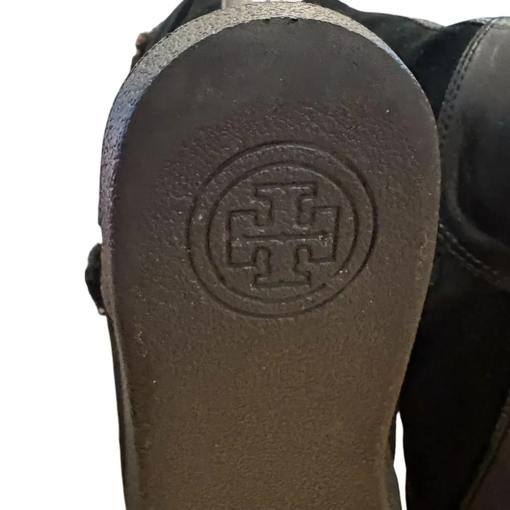 Tory Burch Black Winter Fur Boots with Logo Buttons 7.5